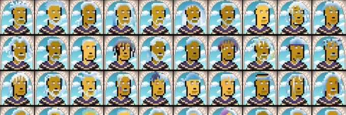 A pixel art sprite sheet displays multiple frames of a character with blonde hair wearing a yellow shirt and dark pants, shown in various poses against a blue background with a window arch.