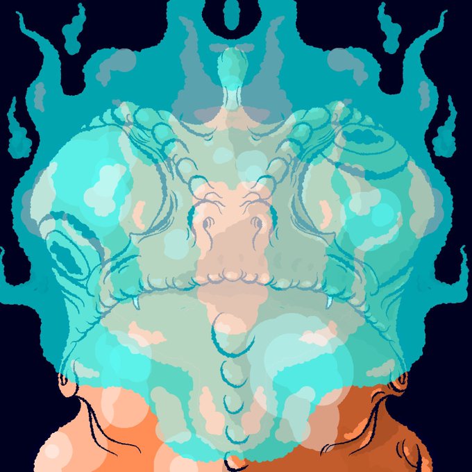 A vibrant digital illustration depicting a muscular, teal-skinned dragon-like humanoid figure with flame-like protrusions, horns, and a fierce expression, shared as part of a celebratory art sale announcement thanking a collector. The fantastical creature reflects the bold, mythological style associated with the GoofsFreaks collective and the artists mentioned in the post.