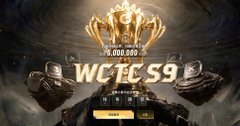 Promotional graphic for the WCTC S9 esports tournament, featuring a glowing golden trophy, two armored characters, and a prize pool of over 8,000,000.