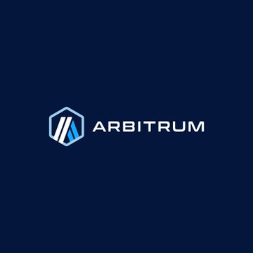 The image displays the Arbitrum logo—a hexagonal shield icon alongside the word "ARBITRUM"—centered on a dark navy blue background, visually representing the brand associated with the reported $6.19M income and 478M transactions in H1 2026.