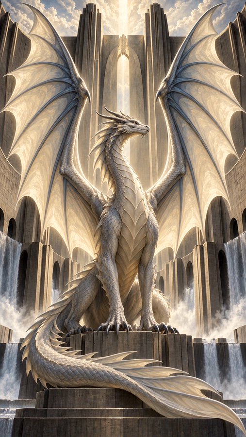 A majestic dragon with outstretched wings perches atop a grand stone staircase, framed by towering Gothic-style architecture beneath a bright, cloudy sky—perfectly capturing the mythical grandeur of "Dragon Day."

The accompanying hashtags #ToshiDaily and #GOODMORNİNG frame this fantastical dragon as a morning greeting artwork.