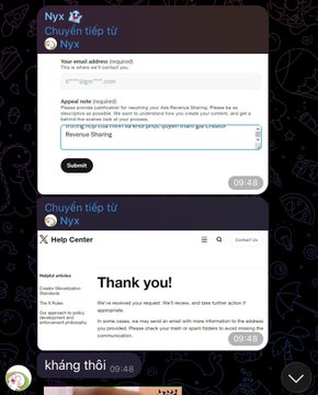 A Telegram conversation screenshot showing a Nyx address reversal phishing attempt warning, with the Help Center advising users not to enter their seed phrase and thanking them with a 'không thể' (cannot) response.