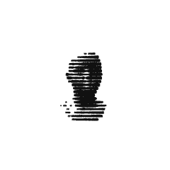A simple black and white silhouette or illustration of a figure on a white background.