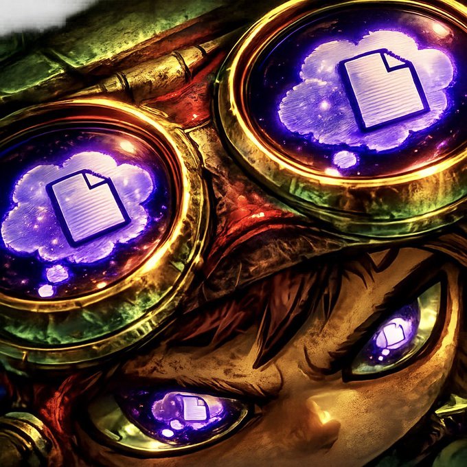 A stylized digital illustration of a face with glowing purple eyes, where the pupils are replaced by document/file icons inside cloud-like patterns, set against an ornate metallic background.