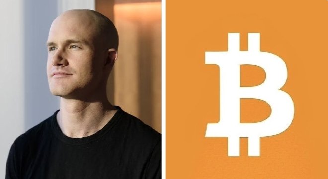 Brian Armstrong, CEO of Coinbase, pictured beside the Bitcoin logo, as he comments on Bitcoin's resilience amid recent market volatility.