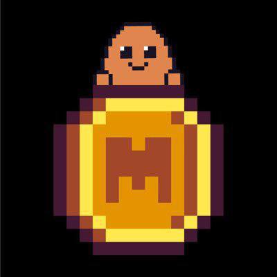 A pixel-art orangutan character is perched atop a golden coin marked with an "M," displayed against a black background, fitting the "MEME Battle Royale" theme announced in the accompanying post.