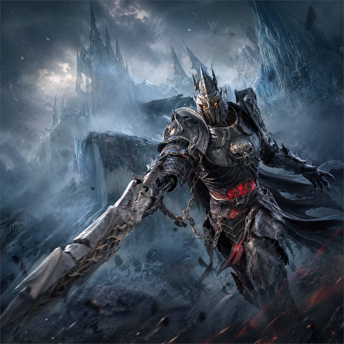 A fearsome armored warrior in dark plate mail and a horned helmet wields a massive chained blade amid a gothic, fog-shrouded fortress. The grim fantasy imagery reinforces the post's claim that "Throne of Chaos" is a fully realized, playable season rather than just a teaser—evoking the dark, in-game world players can immediately step into.