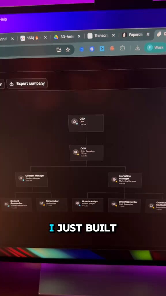 The image shows a computer screen displaying a website called "Just Built". The screen has a black background with white text, which reads "I Just Built" followed by a list of names or roles associated with the company. The text also mentions that the company is an export company and has been in operation for over ten years. The image does not provide any additional information about the content displayed on the website.