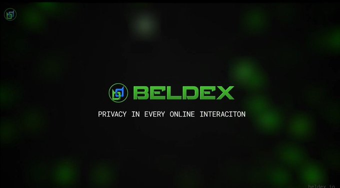 A black promotional graphic featuring the green "BELDEX" logo with the tagline "PRIVACY IN EVERY ONLINE INTERACITON" against a dark background with blurred green lights.