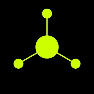 The image shows a central yellow circle connected to three smaller circles, resembling a molecule or network hub. This visual relates to the text about $AGENTOS, illustrating its open-ended growth potential driven by the collective output and participation of its community and builders.