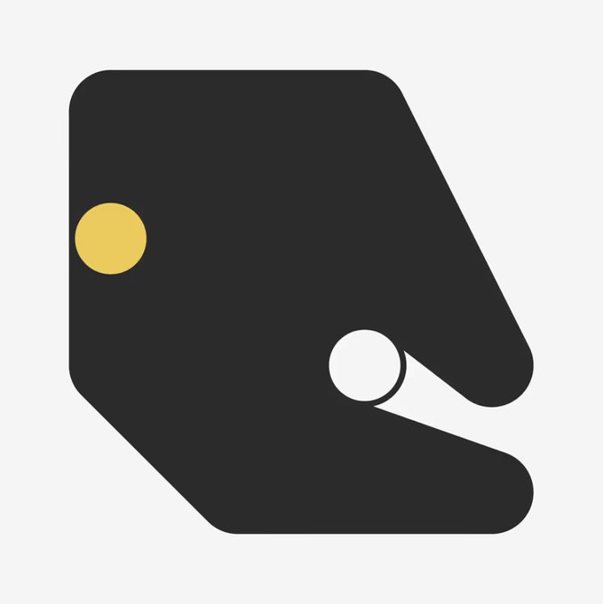 A minimalist logo depicting a stylized black animal head, possibly a dinosaur or dragon, featuring a white circular eye and a yellow circular accent.
