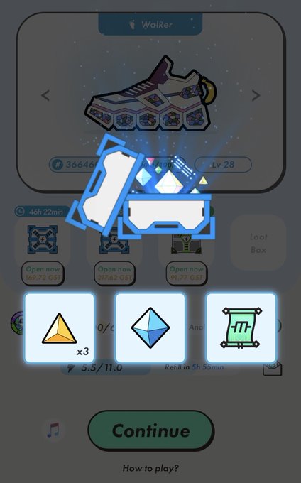 The image shows a screenshot of an app interface, possibly for a video game or a shopping application. There are three different options displayed within the app's interface, each represented by a triangle with a unique color scheme - yellow, blue, and green. The first option is located at the top left corner, while the second one is in the middle right area of the screen. The third option is situated towards the bottom center part of the image.

The post also provides instructions on how to proceed with the app's setup. It suggests that users should scroll down and click on "Step n" to continue their experience.