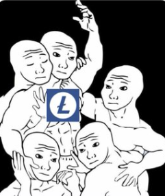 A black-and-white illustration features multiple bald, smiling figures reaching toward a central blue Litecoin (Ł) logo, symbolizing the crypto community's embrace of Litecoin's expansion. The image accompanies news of Litecoin ($LTC) launching as a tokenized institutional version called cLTC on the Canton network, following an October 1st MOU between Greywick Digital and the Litecoin Foundation.