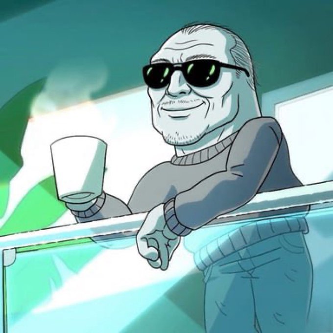The image features a cartoon character wearing sunglasses and holding a cup of coffee while standing next to a window or glass door. There are two posts below the image that read "1 SOL = $1,000" which suggests that there might be an advertisement for a product or service related to the cartoon character's appearance or lifestyle.