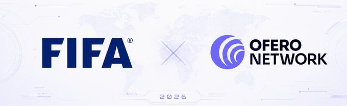 The image features a banner that says "FIFA" at the top, followed by "Ofero Network" below it. The text also includes the words "Predict FIFA World Cup" and "Compete for 200,000 $OFE. Ofero members playing on the official FIFA app are automatically entered." This suggests that the image is promoting a new feature or service offered by the Ofero network to predict the outcome of the FIFA World Cup matches and provide rewards for the top three players who perform well in these predictions.