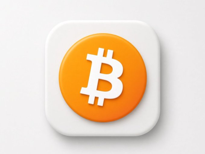 A 3D-rendered app icon featuring the orange Bitcoin (₿) symbol on a white rounded square tile.