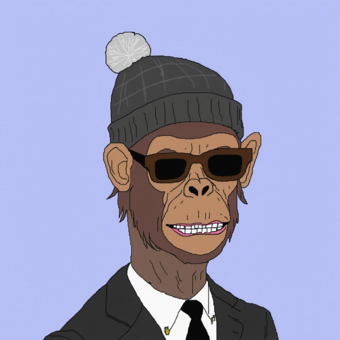 The image features a cartoon monkey wearing sunglasses, a hat, and a suit with a tie. The monkey appears to be smiling and has a serious expression as if posing for a portrait or drawing. The caption below the image reads "got my first !" and "@jeetors gtd spots for you". This suggests that the image is likely created by a fellow jeeter who wants to share their artistic skills with others, possibly on social media platforms like Instagram or Twitter.