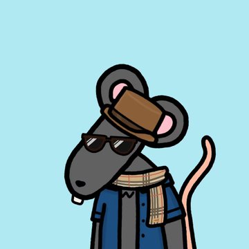This image depicts a cartoon rat wearing stylish accessories, likely representing a popular NFT in the digital art space, which aligns with the post's statement "NFTs are starting to fire." The rat is dressed in a hat, sunglasses, a jacket, and a plaid scarf, all suggesting a trendy and fashionable aesthetic.