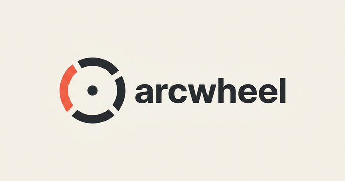 The 'arcwheel' logo featuring a circular icon with a red and black color scheme on a cream background.