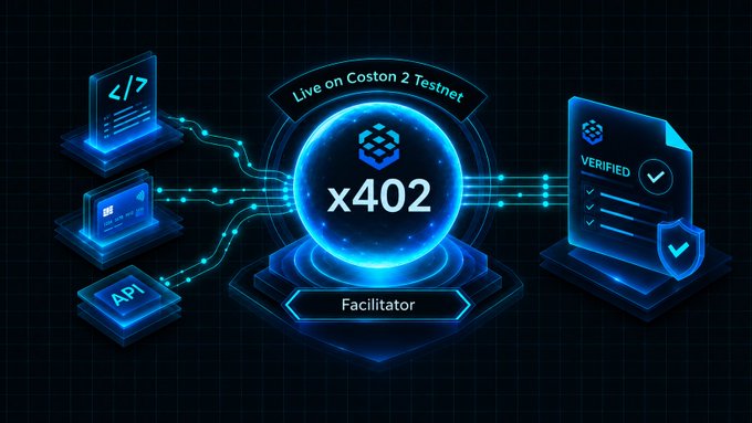 The image features a futuristic scene showcasing a virtual demonstration of a data processing workflow for agents accessing a service or API from a company named "Flare". The workflow involves multiple elements, including a computer screen displaying the text "Live on", a document with a title and number "X402", two laptops, a tablet, an API key, and a report. The image also includes a payment system that ensures agents pay for the access to these resources, and a visualization of what is in the image, illustrating how the process unfolds step by step.