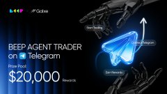A promotional graphic advertises a 'BEEP AGENT TRADER on Telegram' with a potential earnings figure of $20,000.