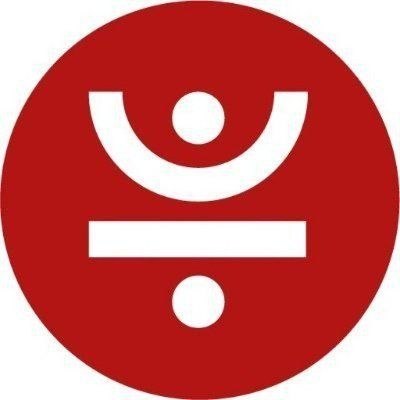 A red circular logo with a stylized white smiley face or person figure, featuring a curved line for the smile and dots for the eyes and chin.