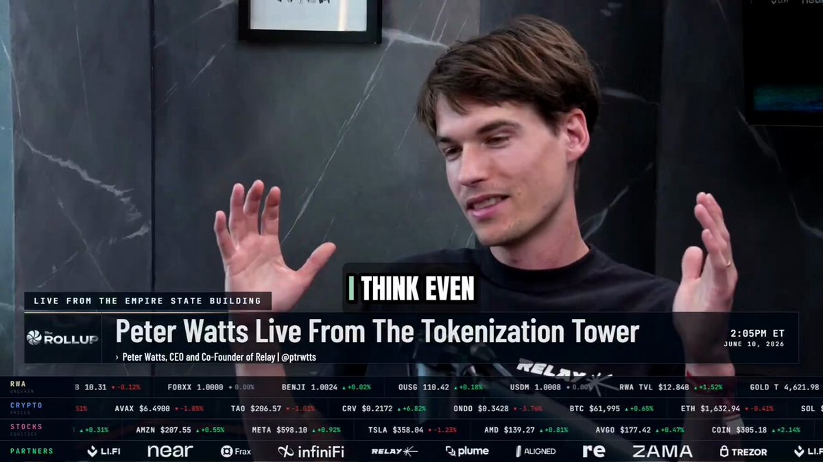 The image shows a man with his hands outstretched as he speaks about the current state of cryptocurrency markets. The background features a gray wall, which contrasts with the white text that reads "Peter Watts Live From The Takedown Tower". This suggests that the image is part of an online event or discussion where Peter Watts is sharing insights and opinions on the topic of cryptocurrency market consolidation.

The post also mentions that there are 100 stablecoins in total, which implies a diverse range of digital assets being discussed by the speaker. The image captures the essence of the conversation, with the man's hands outstretched as he explains his thoughts about the current state of the markets and how it affects the cryptocurrency landscape.