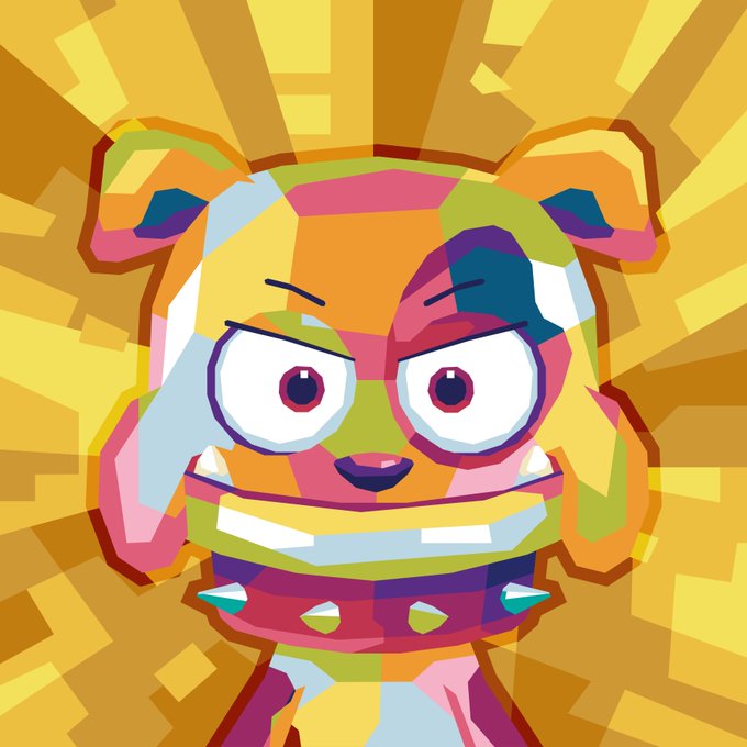 A vibrant, colorful WPAP (pop art) style illustration of Isabelle from Animal Crossing with an angry expression and glowing yellow background.