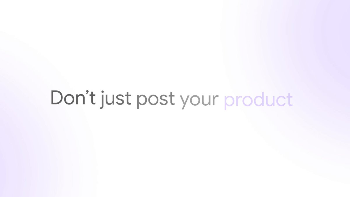 The image features a white background with purple text that reads "Don't just post your product." The text is centered above an image of a product or item.
