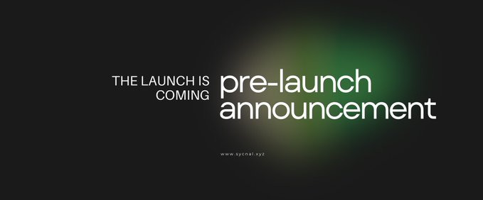 A dark promotional graphic with the text 'THE LAUNCH IS COMING' and 'pre-launch announcement' alongside the URL www.syconal.xyz.