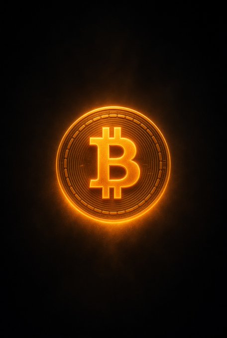 A glowing orange Bitcoin (₿) emblem radiates against a dark background, symbolizing the unwavering energy of the cryptocurrency. The image visually reinforces the post's message, portraying Bitcoin as a steady, luminous force that endures beyond market noise, rewarding those who remain consistent in their conviction.