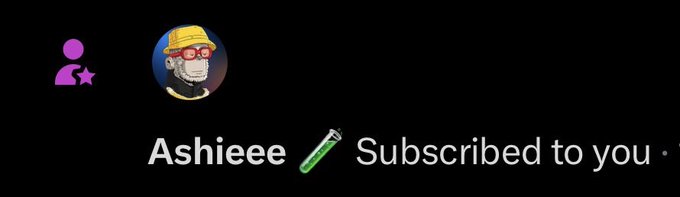 A YouTube subscriber notification displays a user avatar wearing a yellow construction hard hat and red sunglasses, with the message "Ashieee 🧪 Subscribed to you" — corresponding to the shoutout given to @0xAshie for subscribing.