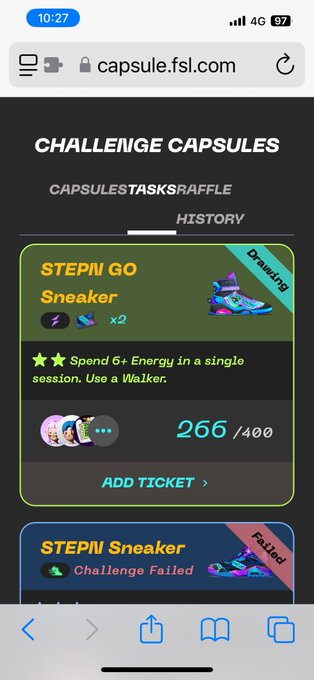 The image shows a cell phone screen displaying a website called "capsulefi.fi" with a message that reads, "Challenge Capsules: Capsules tasksriffle History Spend-0-energy in a single session. Use a Waker." The text is written in white and blue colors on the black background of the image.