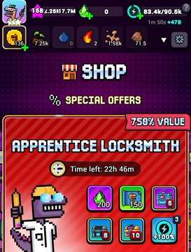 The image shows a screenshot of an app's interface that features a shop screen with various options available for purchase, including special offers such as 75% off value. There are also resources displayed in the bottom section at the top left corner, likely containing additional items or rewards that can be acquired through purchases. The overall atmosphere suggests a marketplace app where users have the opportunity to buy and sell digital products, ranging from games to other forms of media content, under different offers and discounts for a convenient shopping experience.