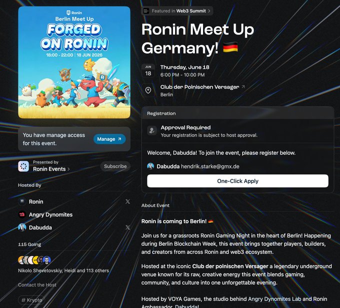 The image shows a screen from an event organizer's Twitter account for a meet up in Berlin that has taken place. The organizer has sent out notifications about the meetup, including a special message welcoming participants. There are several people who have already signed up, and their names appear to be displayed on the event page. However, there is also some criticism or negative feedback in the form of a Twitter post from someone named "@Angrydyndons". The image provides information about the meetup, including its location, time, and organizers, while the Twitter post offers an additional perspective on the event organizer's decision to use Twitter for communication.