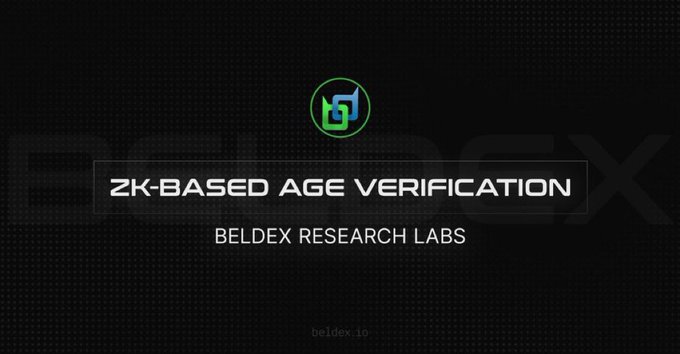 A dark graphic from Beldex Research Labs featuring a green and white logo with the headline 'ZK-BASED AGE VERIFICATION'.