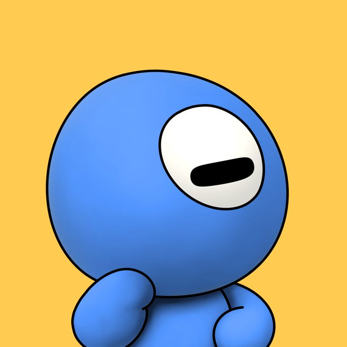 A blue cartoon character with a single large white eye containing a black slit pupil and a matte finish sits against a yellow background, matching the description of the CryptoPunk-style NFT. The image illustrates the "Blue, matte finish, wide pupil, no accessory" attributes mentioned in the post about the Quantum #2122 mint.
