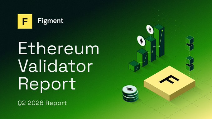 A green-themed report cover titled 'Ethereum Validator Report' by Figment, labeled as 'Q2 2026 Report', featuring isometric illustrations of Ethereum cryptocurrency stacks and charts.