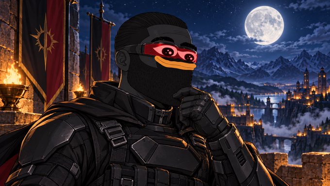 An anime-style illustration depicting a ninja character with a red-lensed eye covering against a nighttime castle and mountain backdrop under a full moon.