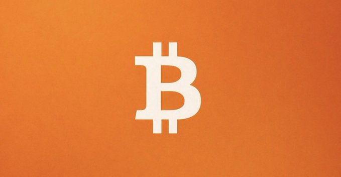 The white Bitcoin '₿' logo centered on a bright orange gradient background.