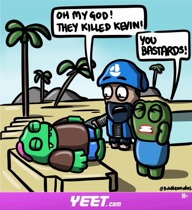 A cartoon depicting a blue-capped soldier character mourning over a fallen green zombie-like figure named Kevin, with speech bubbles reading "OH MY GOD! THEY KILLED KEVIN!" and "YOU BASTARDS!" — likely symbolizing the crypto market's down day where Bitcoin (BTC: 77,090, -1%), Ethereum (ETH: 2,477, -2%), and others bled across the board as fear turns to frustration.