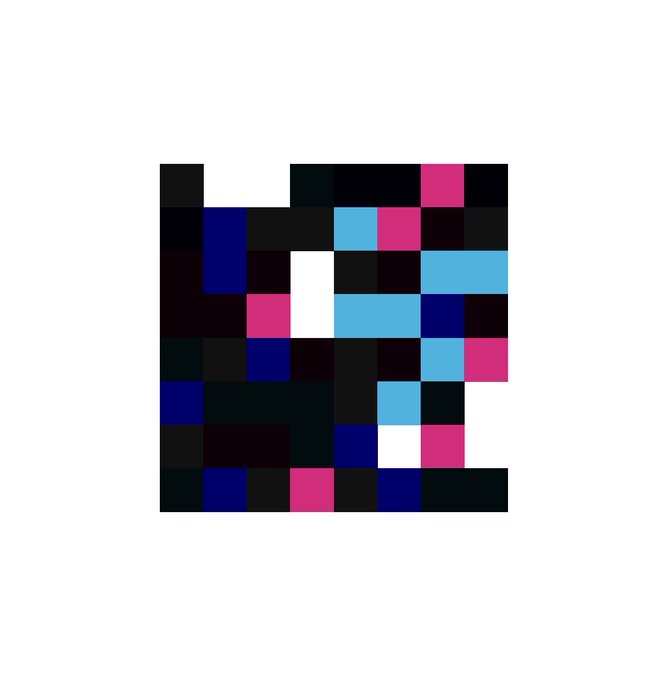 An abstract geometric composition of multicolored squares and rectangles arranged in a grid-like pattern.