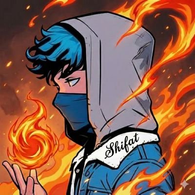 The image features a blue-haired boy wearing a hoodie with "Shiffat" written on it, holding a flame that appears to be orange or red. The background of the image is dark and filled with flames, creating an intense atmosphere. The caption below the image reads "Good morning, Base fam. Today feels special. Maybe it is because it is Friday. Maybe it is because there is always something worth baseposting."