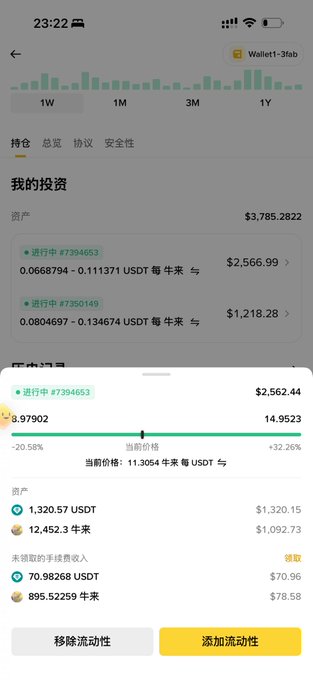 A screenshot of a cryptocurrency portfolio tracking app (Wallet) in Chinese shows total assets of $3,785.28, featuring two liquidity positions (#7394653 and #7350149) in USDC/USDT and USDT/BNB pools, with unclaimed earnings of $70.96 USDT and $78.58 BNB. The displayed holdings and pending yields support the post's claim about earning approximately $180/day in rent from liquidity providing, illustrating the comfortable passive income the author describes from being a crypto "landlady."