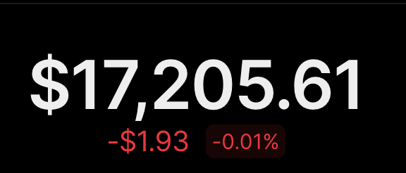 The image shows a wallet balance of $17,205.61 with a small decline of -$1.93 (-0.01%). It appears to depict the value of a previously forgotten crypto wallet that the poster rediscovered, expressing regret for not fully converting it into $HYPE when the token was priced below $30.