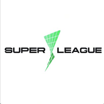 The image displays a "Super League" logo featuring the text in bold black lettering with a green triangular/lightning bolt design between the words on a white background. The logo relates to the accompanying post about Super League shareholders approving Metaplanet's Bitcoin investment plans and the company's rebranding to Superplanet as a U.S. bitcoin treasury platform.