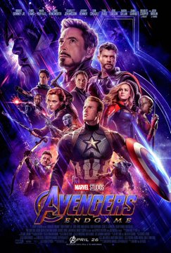 A promotional movie poster for Marvel Studios' 'Avengers: Endgame' featuring the superhero ensemble cast.