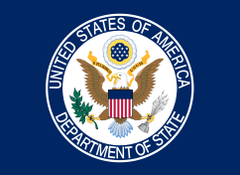 The image shows the official seal of the United States Department of State, featuring an eagle with a shield, surrounded by the text "UNITED STATES OF AMERICA" and "DEPARTMENT OF STATE." This appears to be used symbolically in the post to lend official gravitas to a crypto-related announcement about X (formerly Twitter) potentially adopting USDC for creator payments.