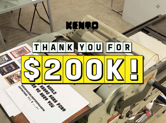 A video thumbnail for 'KENPO' displays text 'THANK YOU FOR $200K!' over a printing press and some printed materials.