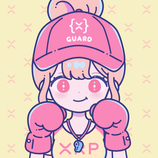 A chibi-style anime girl character wearing a pink cap with 'GUARD' written on it and pink boxing gloves, with 'XP' visible on her clothing.